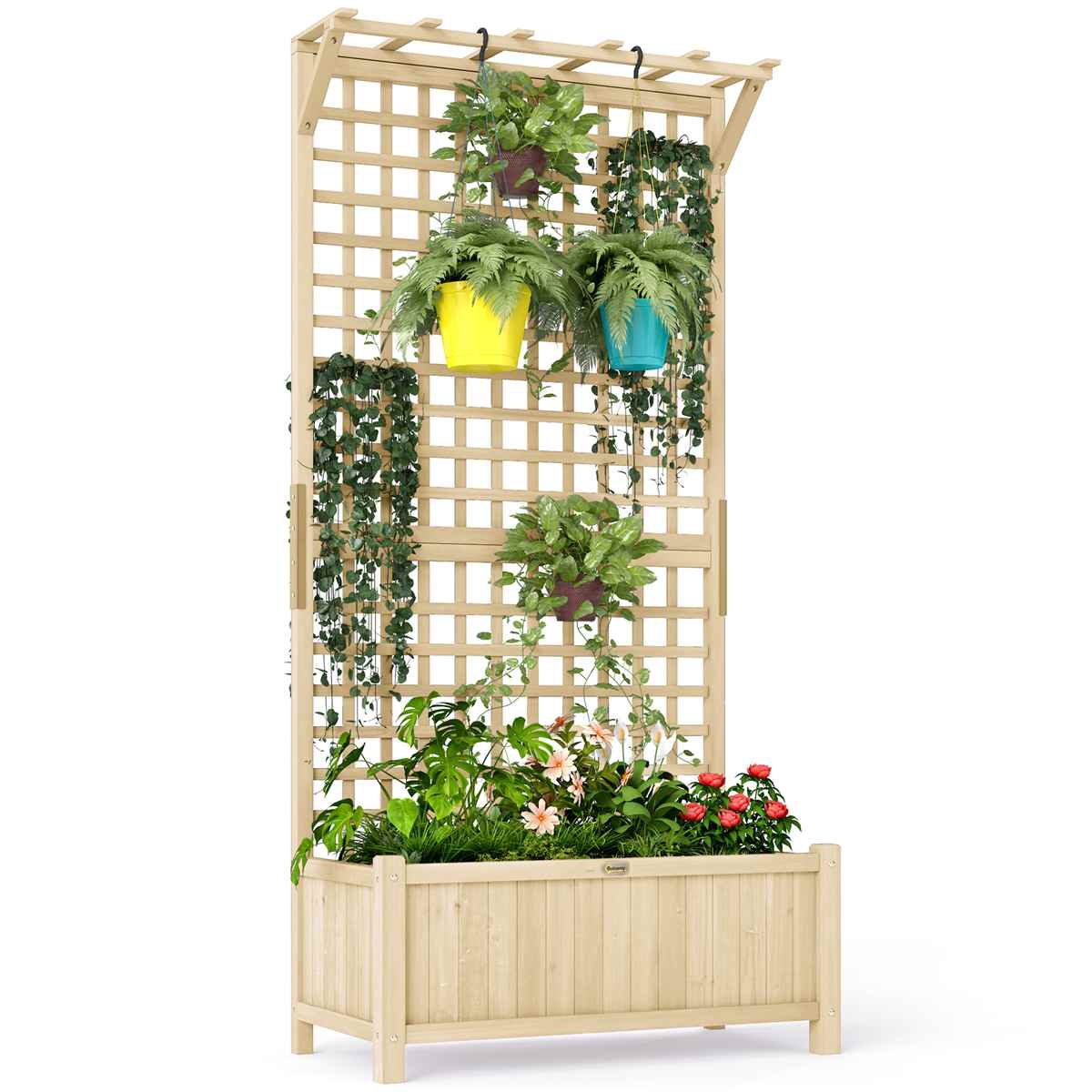 Outsunny Wood Planter w/ Trellis - Natural
