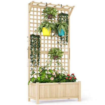 Outsunny Wood Planter w/ Trellis - Natural