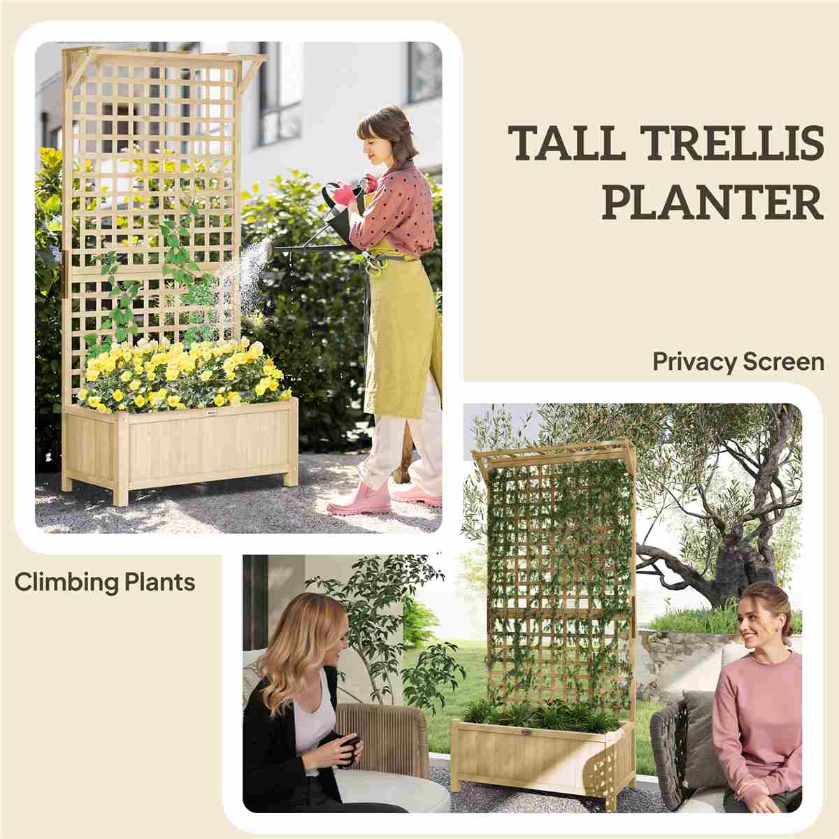 Outsunny Wood Planter w/ Trellis - Natural