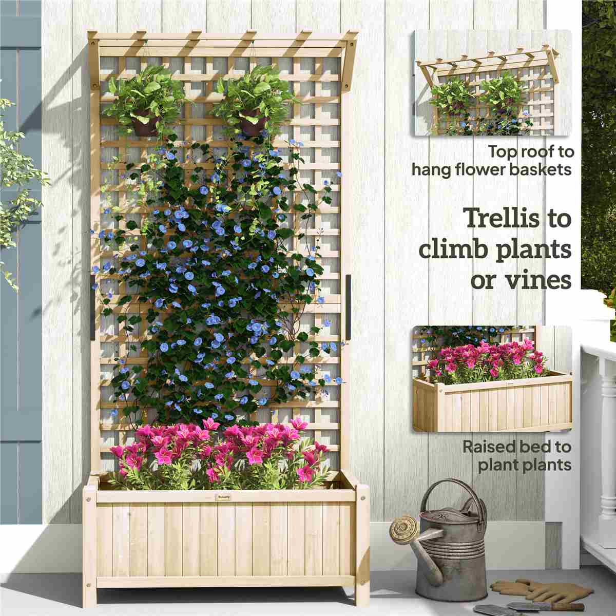 Outsunny Wood Planter w/ Trellis - Natural