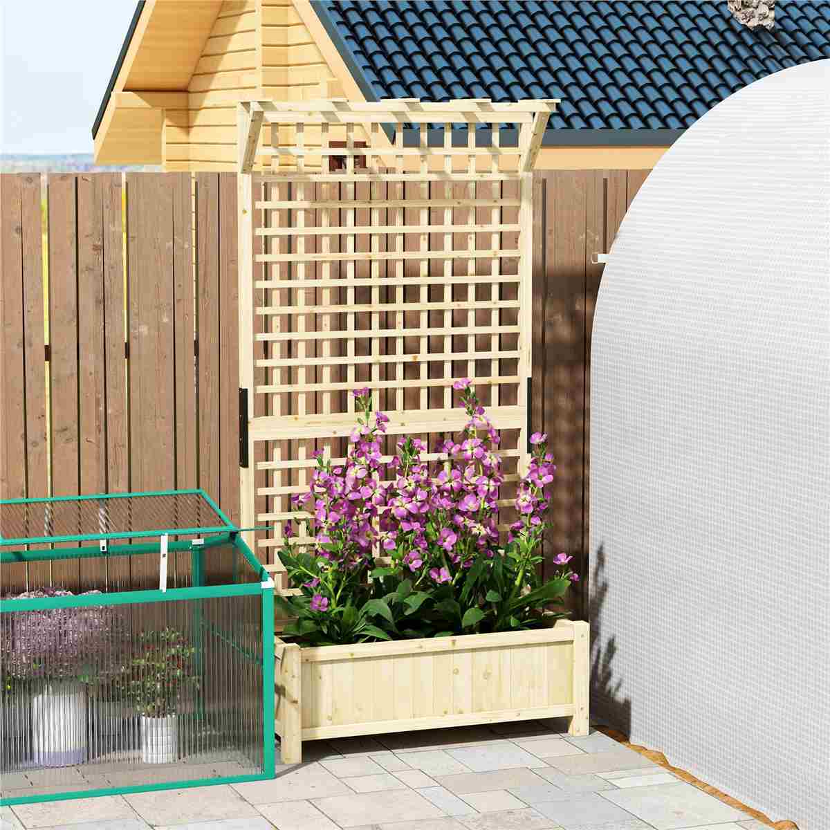 Outsunny Wood Planter w/ Trellis - Natural
