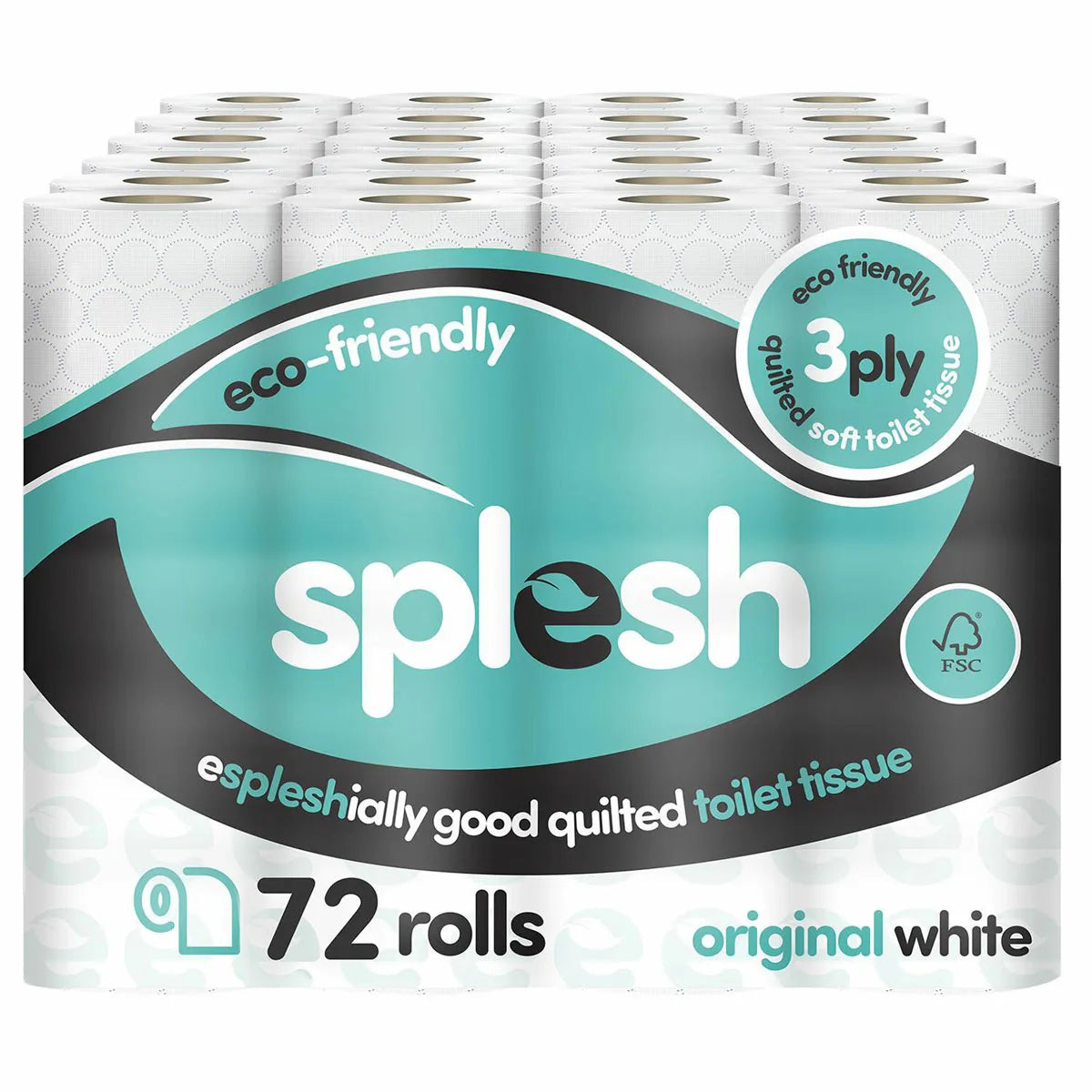 Splesh By Cusheen Quilted Luxury White 3 Ply Soft Toilet Tissue Paper 72 Rolls