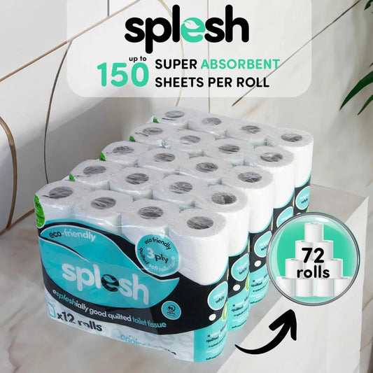 Splesh By Cusheen Quilted Luxury White 3 Ply Soft Toilet Tissue Paper 72 Rolls