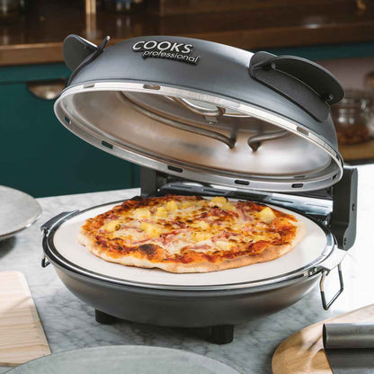 Cooks Professional Electric Pizza Oven w/ Stone Base & Glass Window - Grey