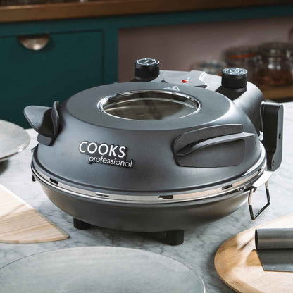 Cooks Professional Electric Pizza Oven w/ Stone Base & Glass Window - Grey