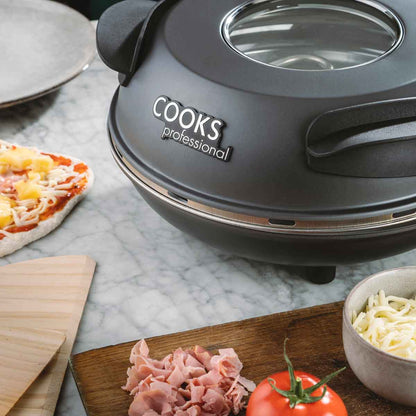 Cooks Professional Electric Pizza Oven w/ Stone Base & Glass Window - Grey