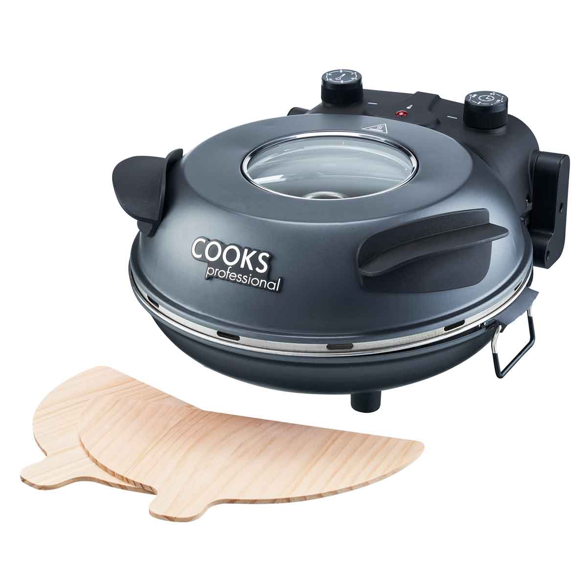 Cooks Professional Electric Pizza Oven w/ Stone Base & Glass Window - Grey