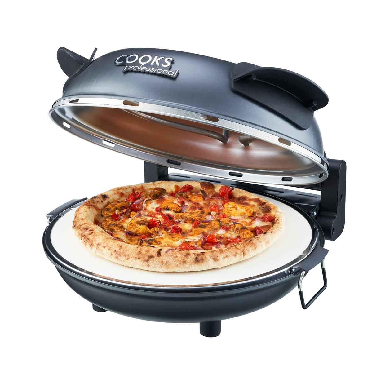 Cooks Professional Electric Pizza Oven w/ Stone Base & Glass Window - Grey