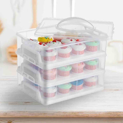 Gr8 Home 3 Tier Stackable Cupcake Carrier Box Muffin Cake Holder Plastic Clear Container