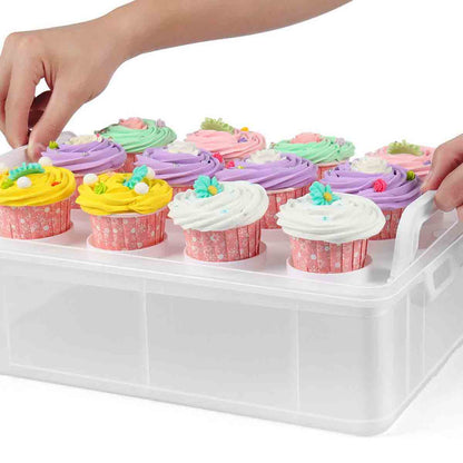 Gr8 Home 3 Tier Stackable Cupcake Carrier Box Muffin Cake Holder Plastic Clear Container