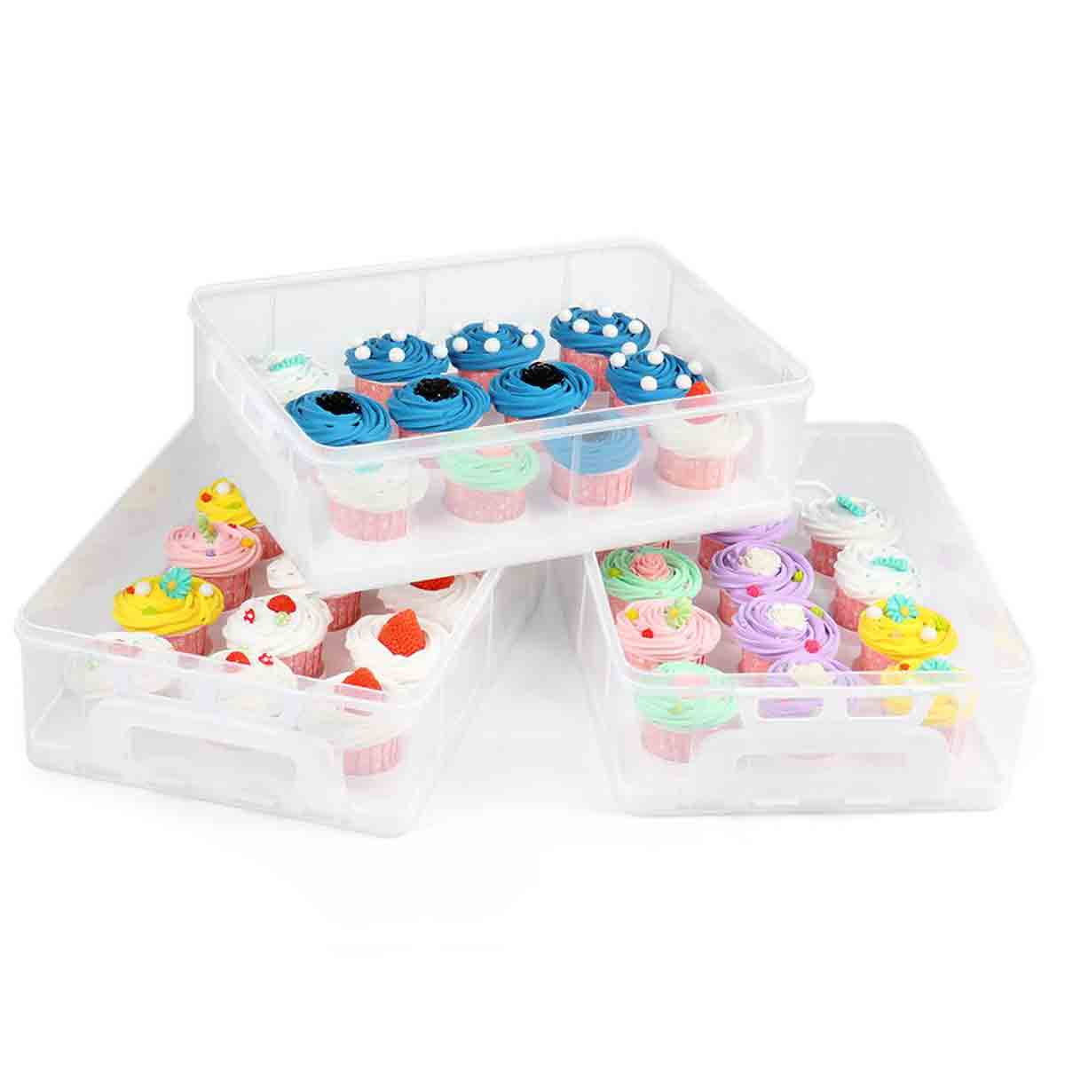 Gr8 Home 3 Tier Stackable Cupcake Carrier Box Muffin Cake Holder Plastic Clear Container