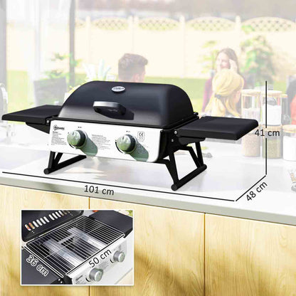 Outsunny Portable Tabletop Gas Barbecue Grill with Thermometer, Black