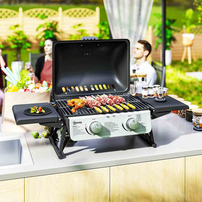 Outsunny Portable Tabletop Gas Barbecue Grill with Thermometer, Black