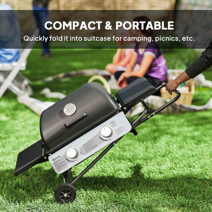 Outsunny Portable Foldable Gas Barbecue Grill with Thermometer, Lid, Black