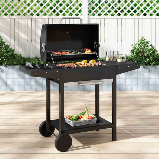 Garden Sanctuary Outdoor Charcoal Grill with Shelf and Wheels