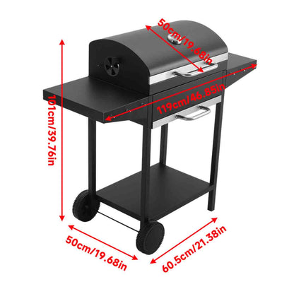 Garden Sanctuary Outdoor Charcoal Grill with Shelf and Wheels