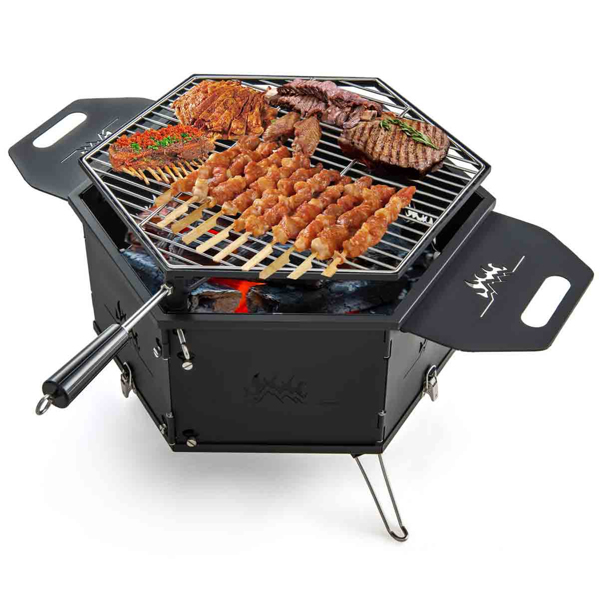 Charcoal Grill Stove with Rotatable Grill and Foldable Body
