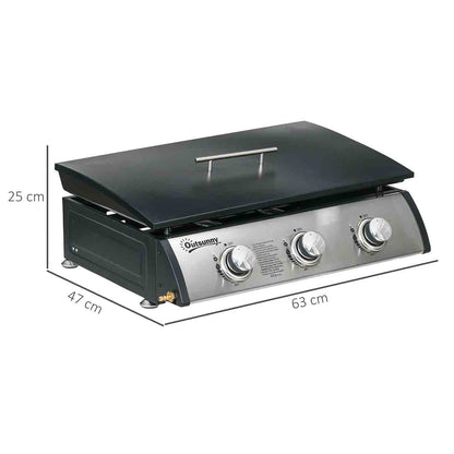 Outsunny Portable Gas Plancha Bbq Grill With 3 Burners, Non-stick Griddle, Lid