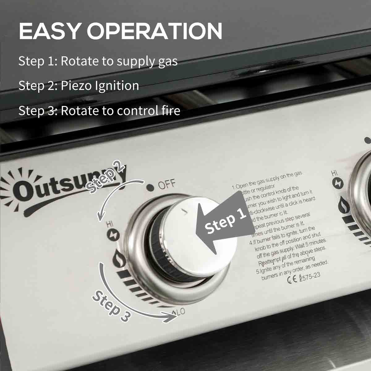 Outsunny Portable Gas Plancha Bbq Grill With 3 Burners, Non-stick Griddle, Lid