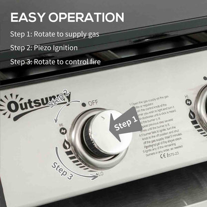 Outsunny Portable Gas Plancha Bbq Grill With 3 Burners, Non-stick Griddle, Lid