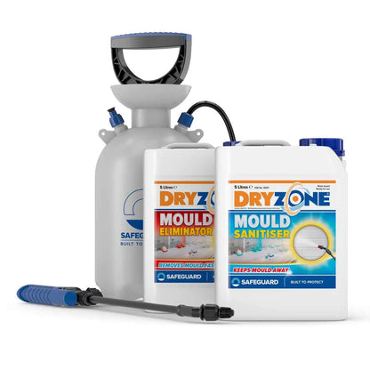 Dryzone Mould Remover Prevention Kit - (2X5L & Sprayer) Black Mould & Mildew Remover On Walls, Bathroom, Kitchen, Ceilings, Shower