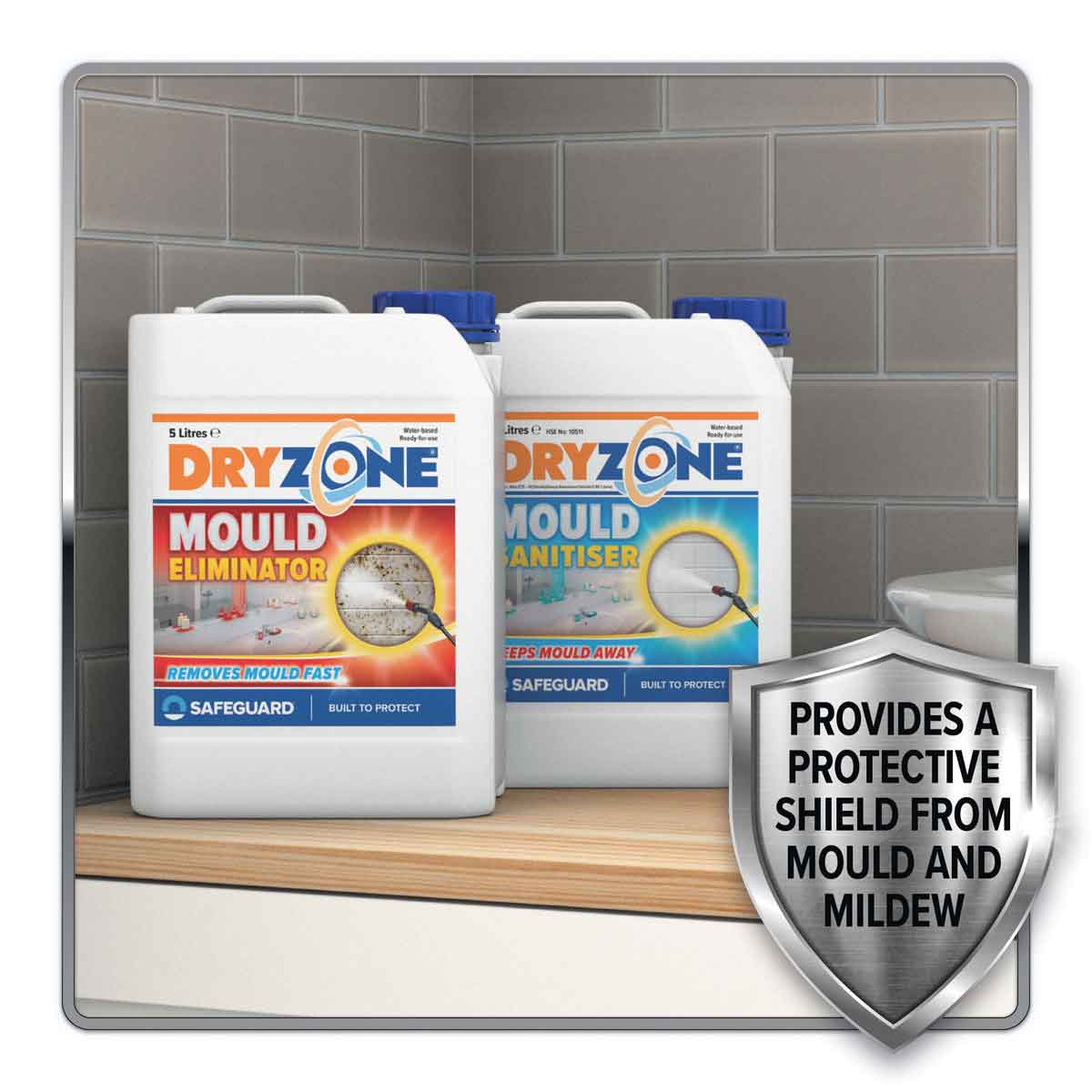 Dryzone Mould Remover Prevention Kit - (2X5L & Sprayer) Black Mould & Mildew Remover On Walls, Bathroom, Kitchen, Ceilings, Shower
