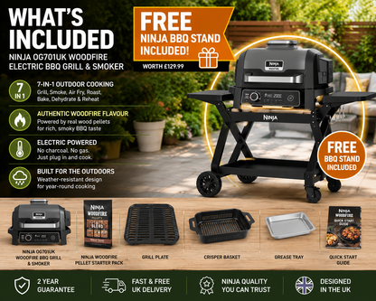 Ninja OG701UK Woodfire Electric BBQ Grill & Smoker