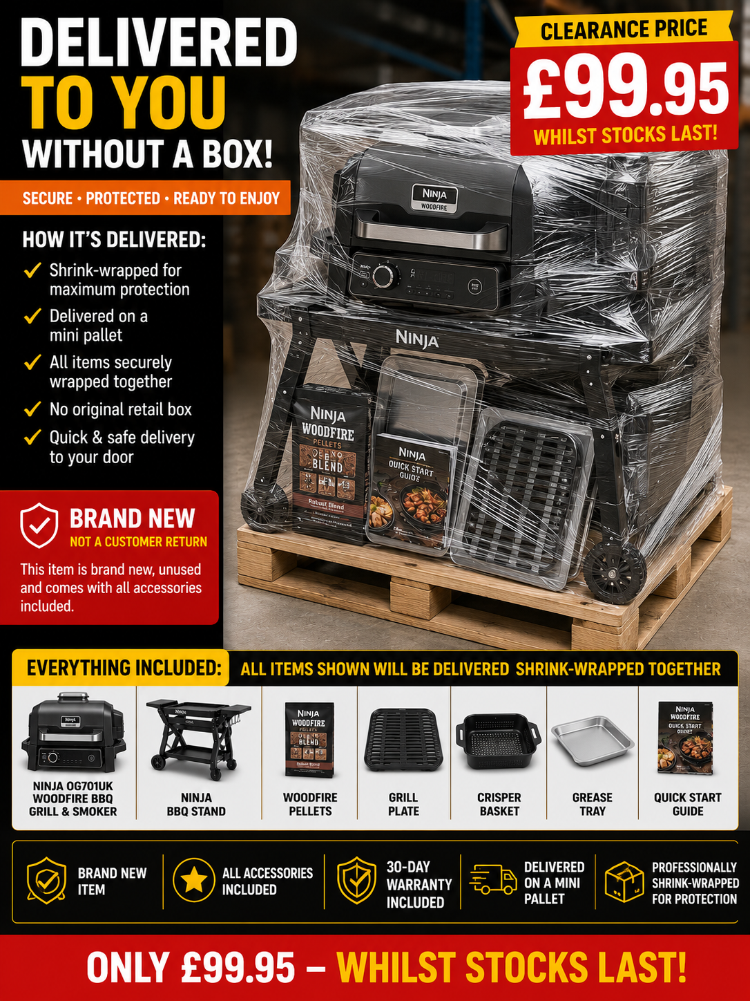 Ninja OG701UK Woodfire Electric BBQ Grill & Smoker