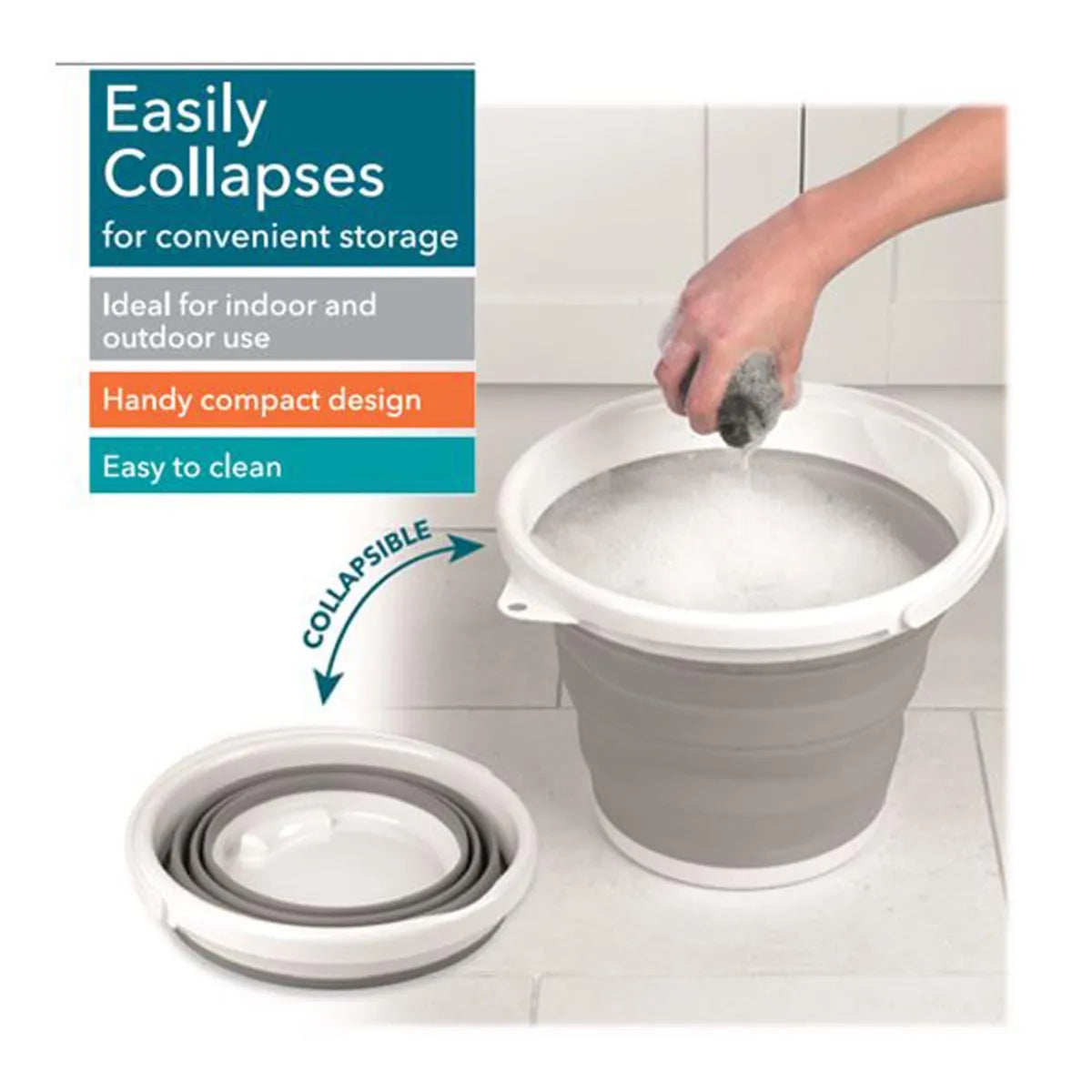 Beldray 10 Litre Collapsible Bucket - White & Grey